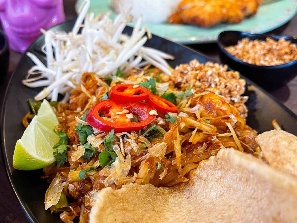 Pad thai with crispy onions and fresh chillis from Banana Tree
