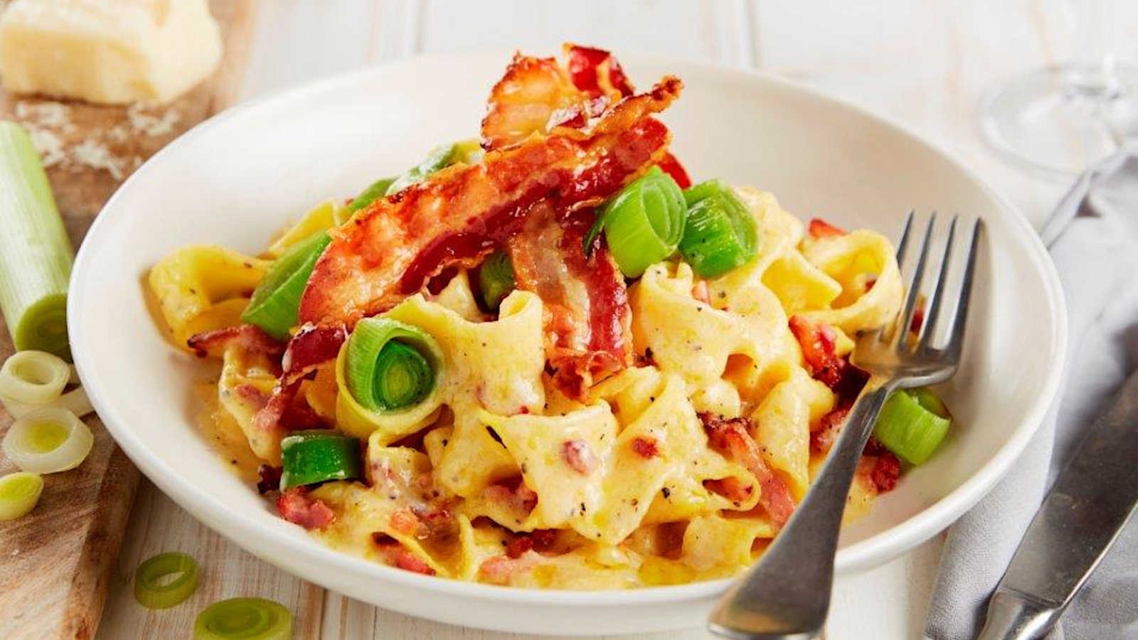 Bella Italia carbonara with bacon and spring onions