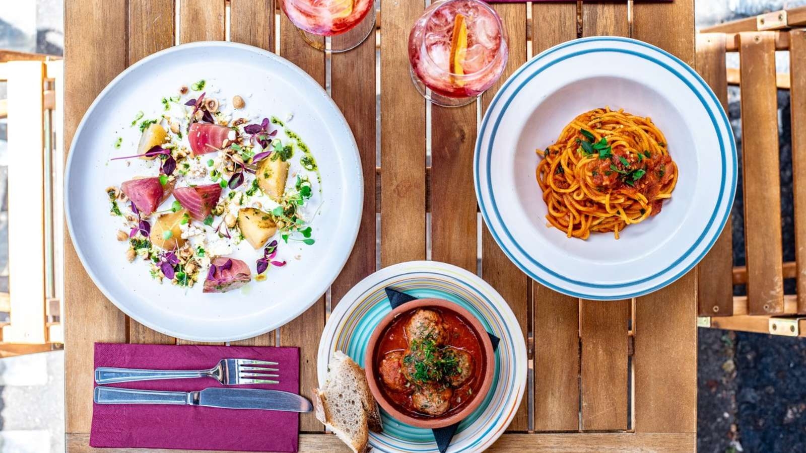 Salad, meatballs and spaghetti from Casa Tua Kings Cross