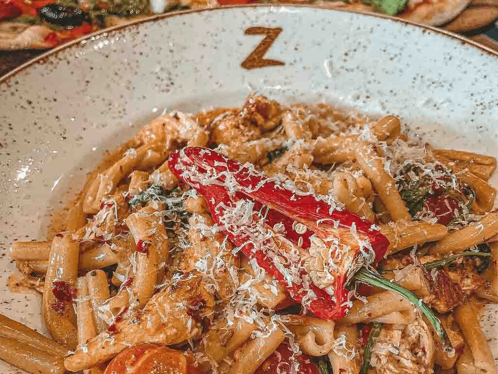 Vegan pasta dish at Zizzis in Manchester